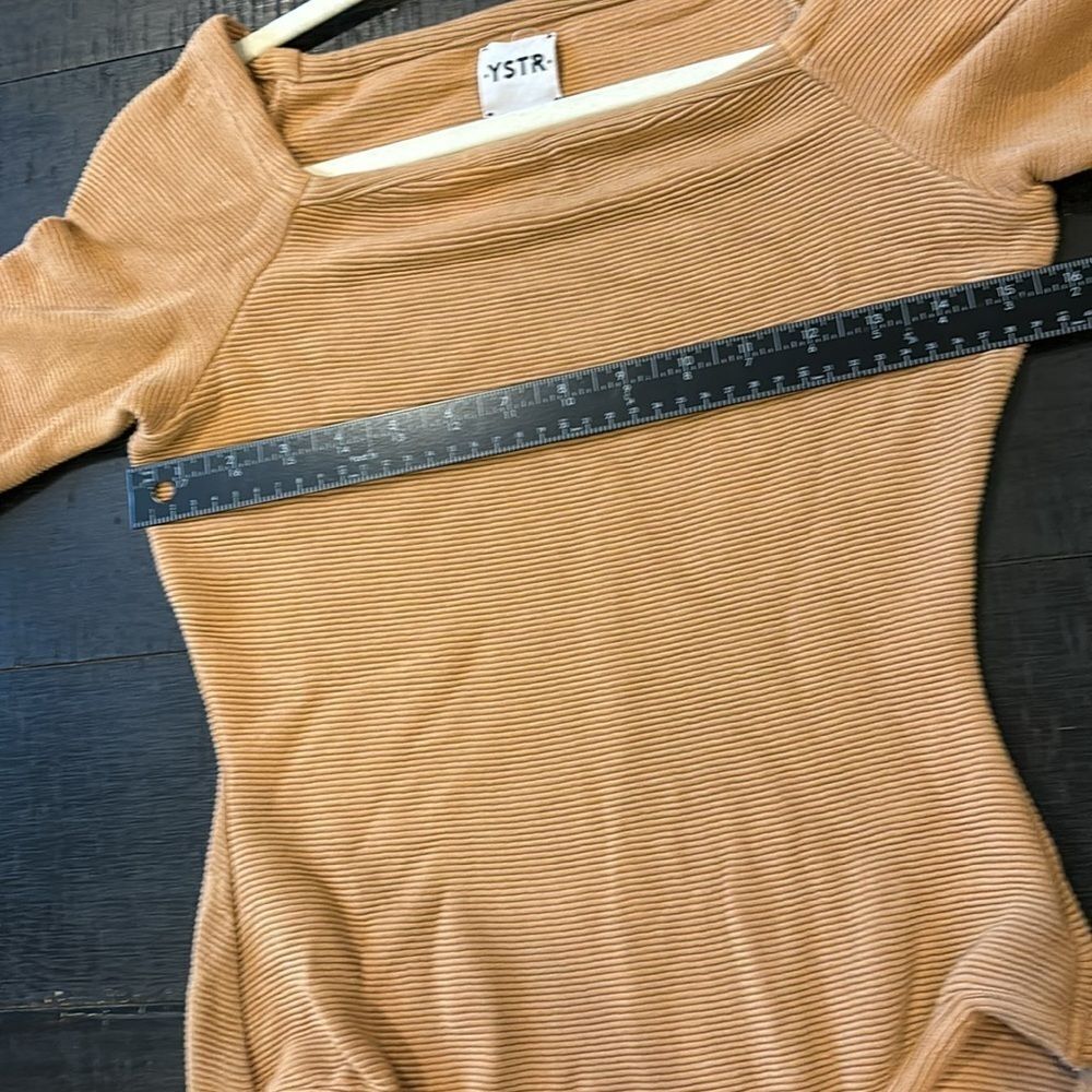 YSTR Reformation Ribbed Pull On Stretch Ruffle Sleeve Bodysuit Medium​​​​ - Picture 6 of 9